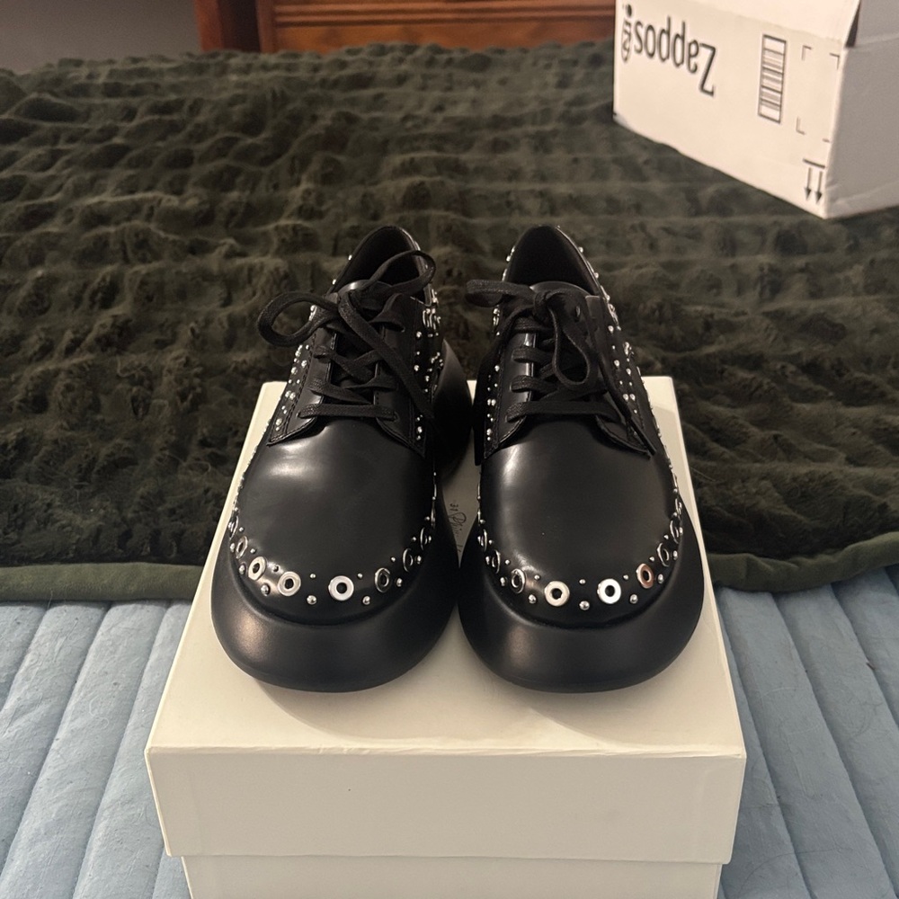 Black Studded Lace-Up Shoes